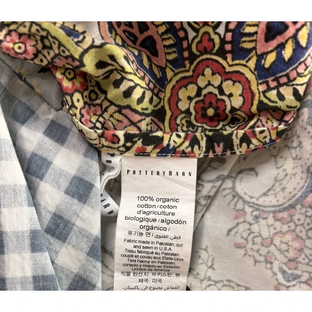Pottery Barn Florentine King Duvet Cover w/ 3 Euro Shams Paisley Gingham Organic